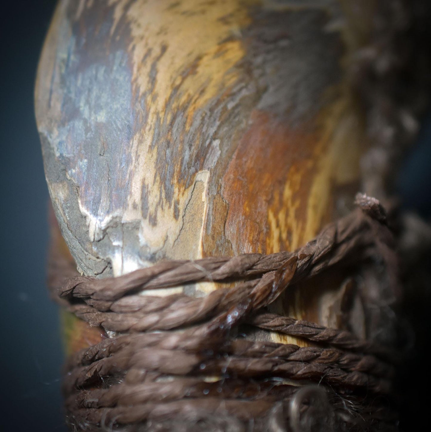 Spirit Doll – Trauerpuppe oder Altarpuppe, gepucktes Baby auf Wurzelholz, traditionelle Rauchbrandkunst - Art.Nr.: SDO015