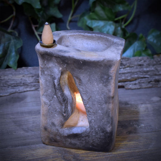 Rückfluss Räucherhalter Portal & Teelichthalter | Keramik Räucherschale Harze Rauchbrand | Altar Deko 1,6kg, 13x10cm RÄH082