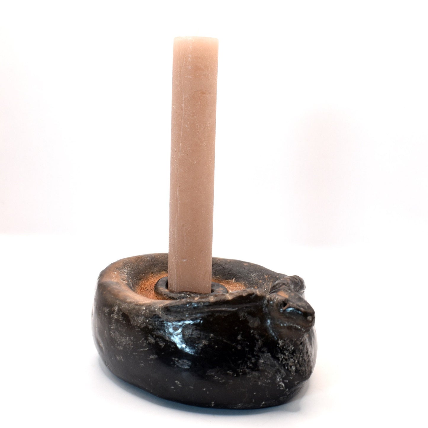 Handgefertigter Antilopen-Kerzenständer aus Ton - im Rauchbrand veredelt – Spirituelle Schamanismus Symbolik