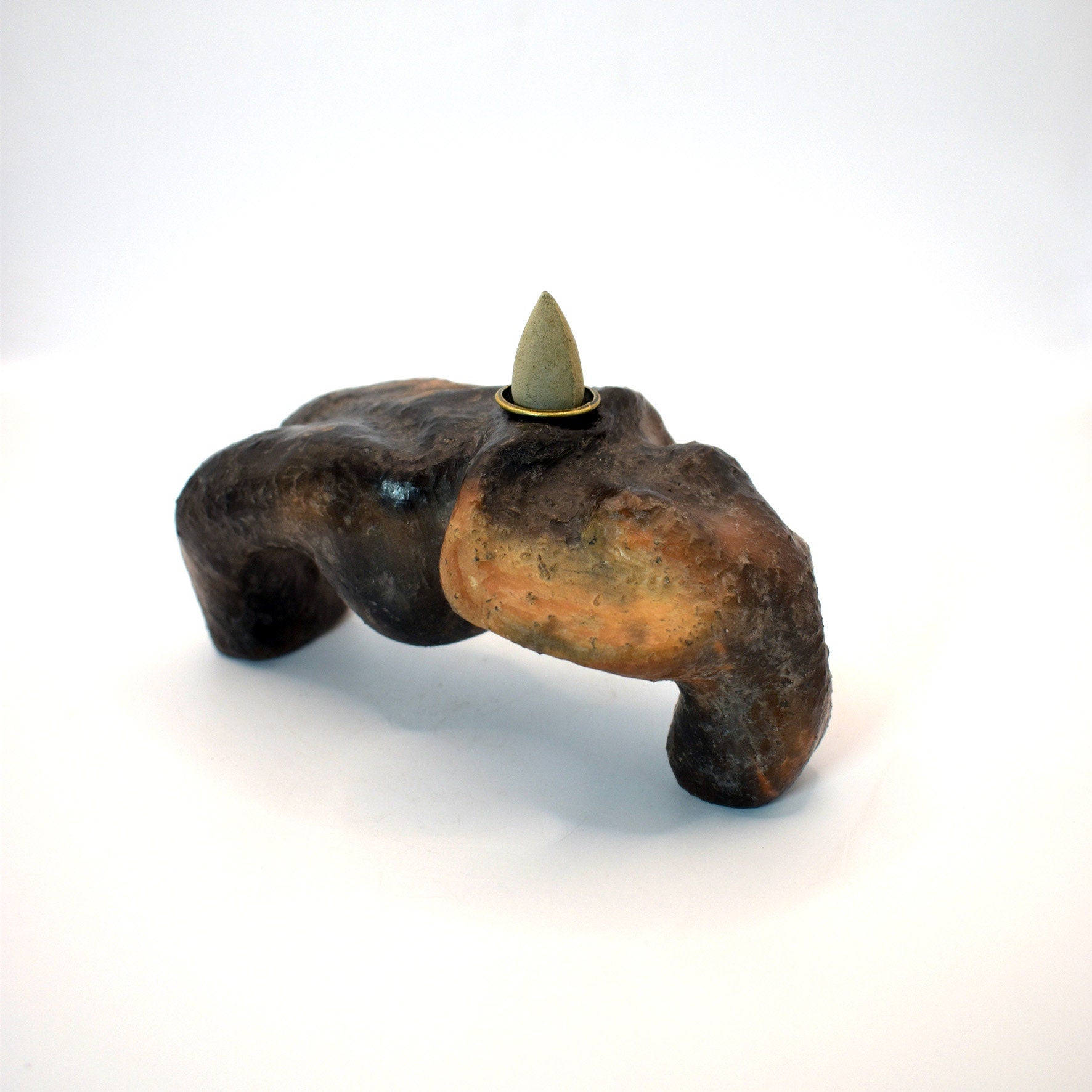 Rückfluss Räucherkegelhalter Yoga Brücke Setu Bandhasana Statue aus Ton - Geschenk für Yogis - im Rauchbrand gefärbt