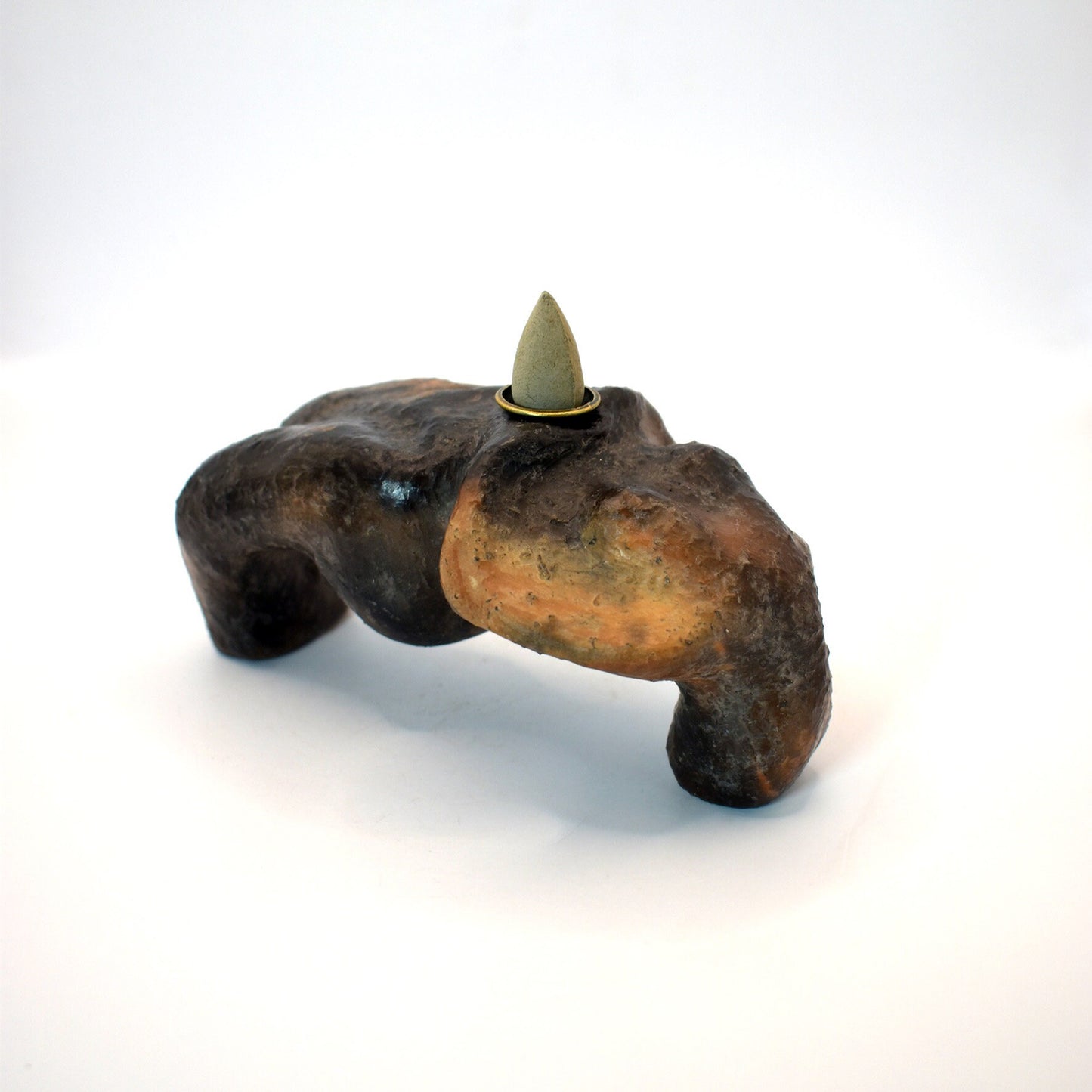 Rückfluss Räucherkegelhalter Yoga Brücke Setu Bandhasana Statue aus Ton - Geschenk für Yogis - im Rauchbrand gefärbt