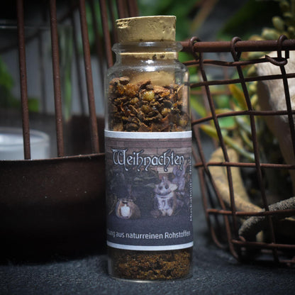Weihnachtliche Räuchermischung - Naturrein, 30ml Glas mit Korken -Muskatblüte, Nelke, Zimtrinde, Myrrhe