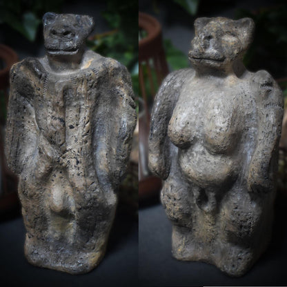 Handgemachte Löwenmensch Tonskulptur – inspiriert durch Fund auf der Schwäbischen Alb -traditionelle Rauchbrandkunst