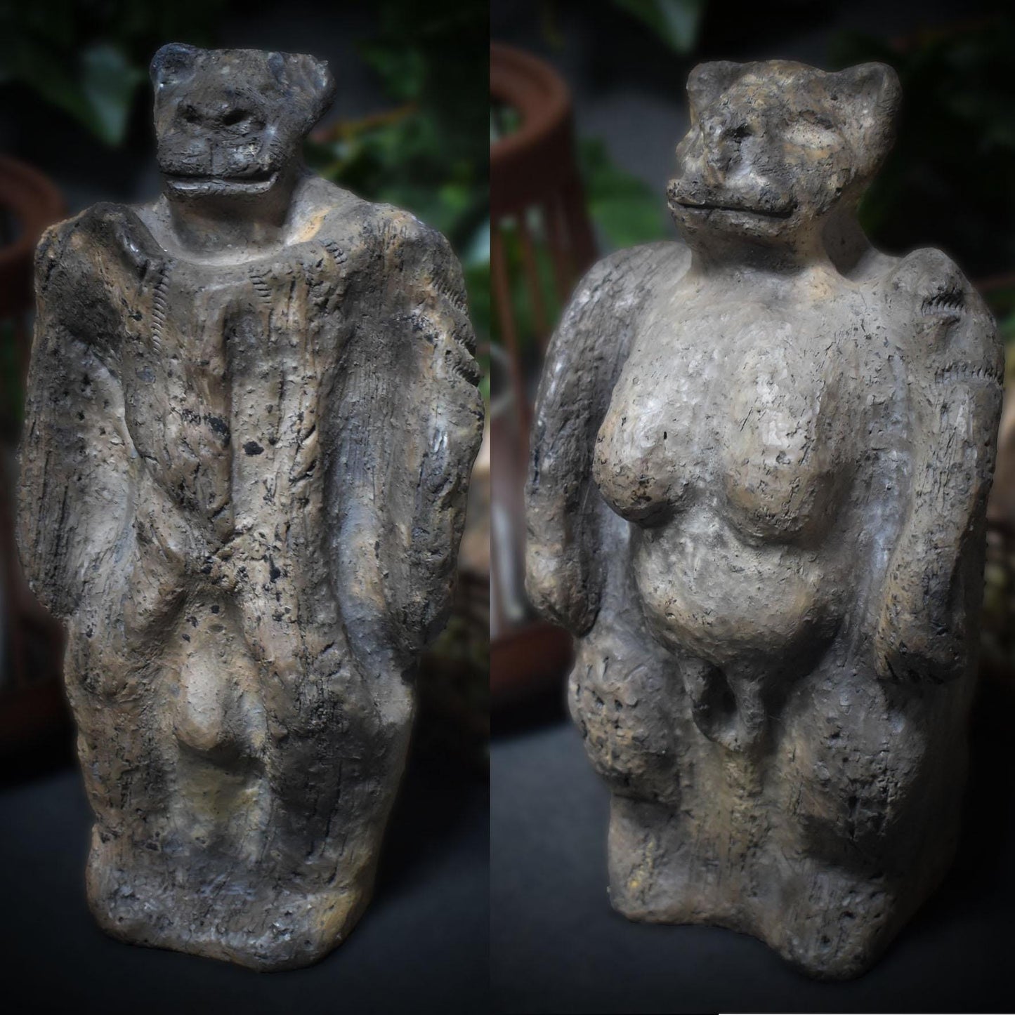 Handgemachte Löwenmensch Tonskulptur – inspiriert durch Fund auf der Schwäbischen Alb -traditionelle Rauchbrandkunst