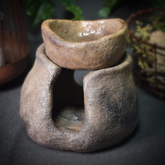 4-in-1 Objekt: Räucherstövchen, Räucherschale, Duftlampe und Teelichthalter - mit Jahreskreis Inlay - traditionelle Rauchbrandkunst