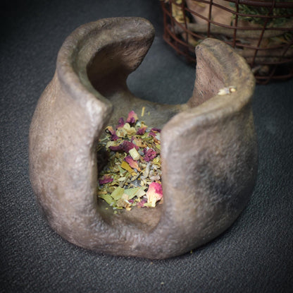 4-in-1 Objekt: Räucherstövchen, Räucherschale, Duftlampe und Teelichthalter - mit Jahreskreis Inlay - traditionelle Rauchbrandkunst