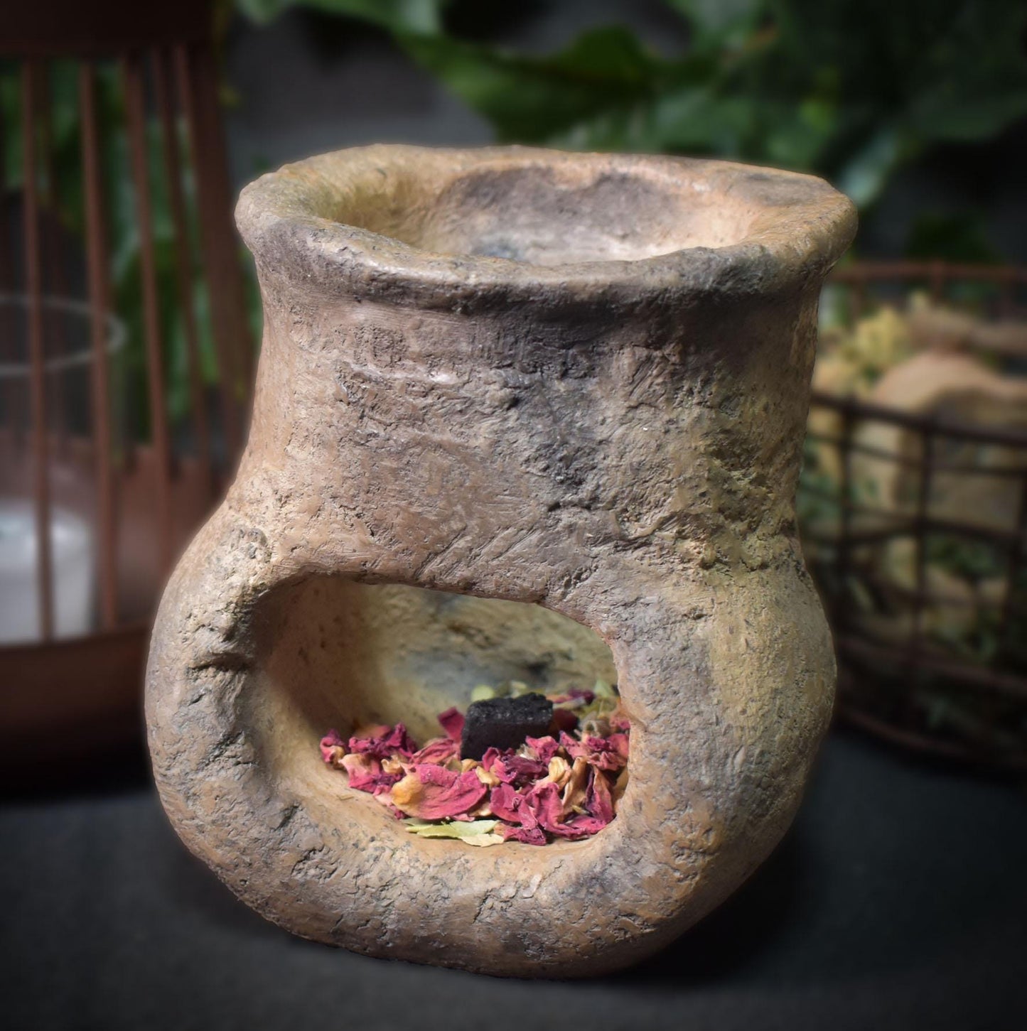 4-in-1 Objekt: Räucherstövchen, Räucherschale, Duftlampe und Teelichthalter - traditionelle Rauchbrandkunst