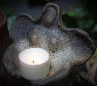 Handgefertigte Bienengöttin Keramik - Teelichthalter & Räucherstäbchenhalter - Traditionell Gebrannter Ton