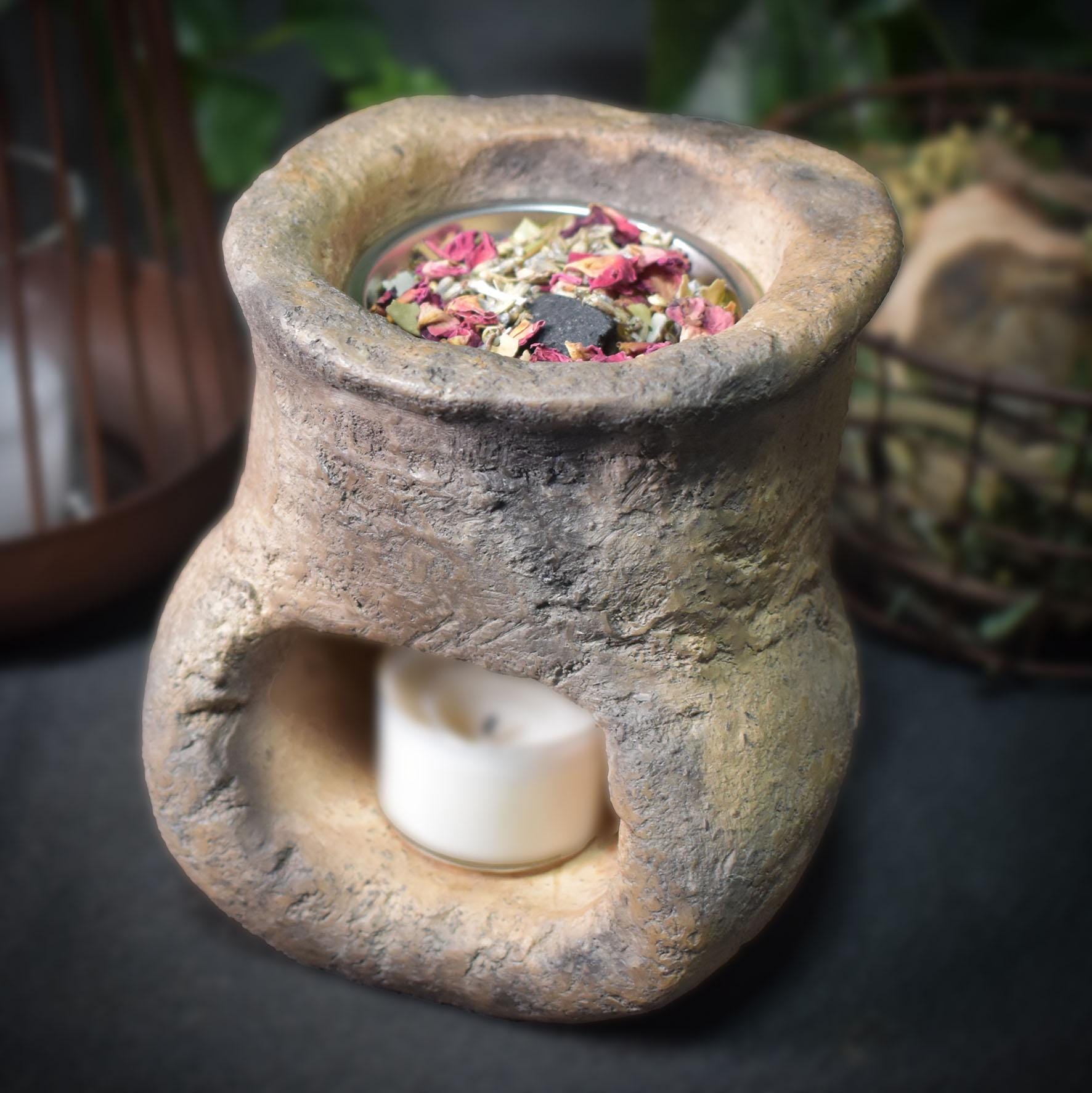 4-in-1 Objekt: Räucherstövchen, Räucherschale, Duftlampe und Teelichthalter - traditionelle Rauchbrandkunst