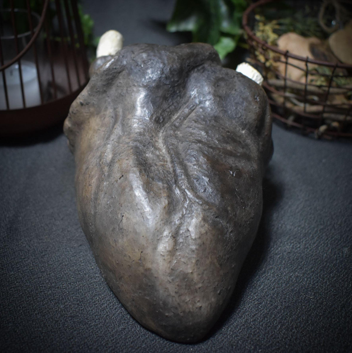 Anatomisches Herz aus Ton & Holz, Herzskulptur Unikat, Spirituelle Kunst, Symbol für Lebenskraft und Heilung, Handgeformte Herzfigur SKU024