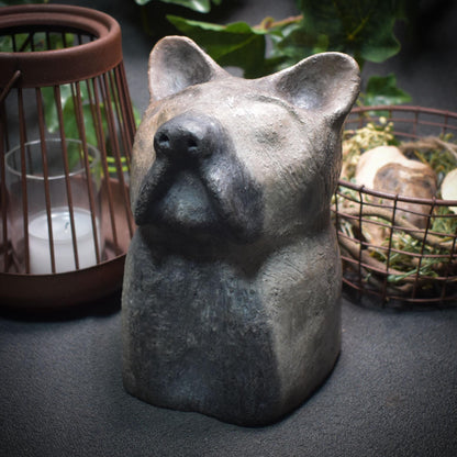 Hund Büste aus Ton, archaische Hundeskulptur handgemacht, Tierfigur Keramik, Krafttier Hund Statue, Gedenken Seelenhund SKU010