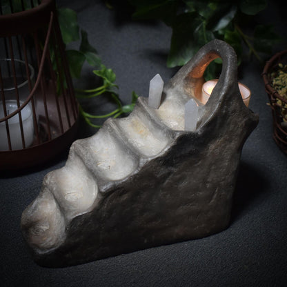 Portal ins Licht - Handgefertigter Rauchbrand-Teelichthalter mit Bergkristallen - Art.Nr.: TKH004