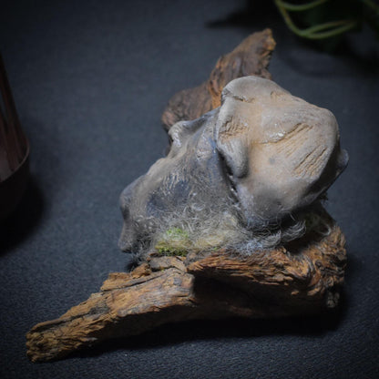 Waldgeist in Pilzform – aus traditionell gebranntem Ton auf Wurzelholz - gebrannt im Rauchfeuer - Art.Nr.: SKU100