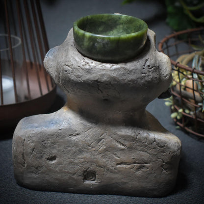 Büste einer indigenen Frau mit Gabenschale aus Bambusachat – Rauchbrand & Naturmaterialien - primitive Kunst - Art.Nr.: SKU097