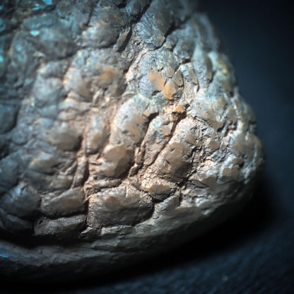 Hüterin der Zeit – Schildkröten-Skulptur mit menschlichem Antlitz - Traditionelle Rauchbrandkunst mit symbolischer Tiefe