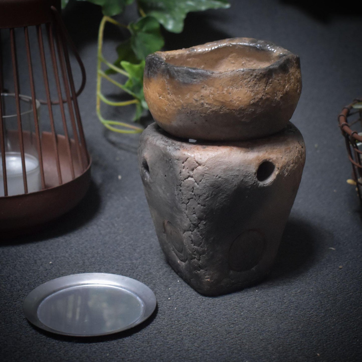 Elemente der Wandlung – 4-in-1 Räucherstövchen aus Rauchbrand-Keramik - Art.Nr.: RÄG029