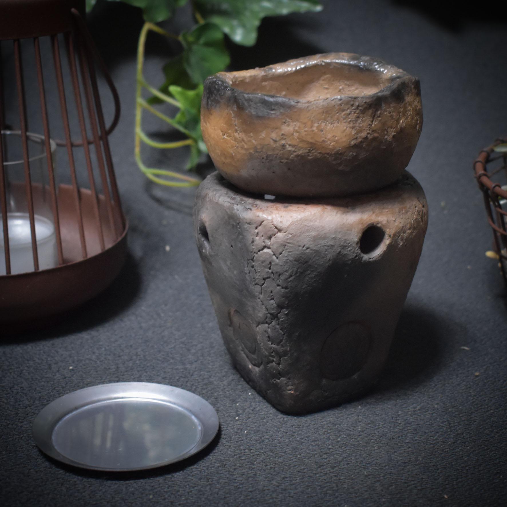 Elemente der Wandlung – 4-in-1 Räucherstövchen aus Rauchbrand-Keramik - Art.Nr.: RÄG029