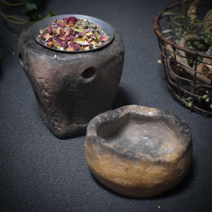 Elemente der Wandlung – 4-in-1 Räucherstövchen aus Rauchbrand-Keramik - Art.Nr.: RÄG029