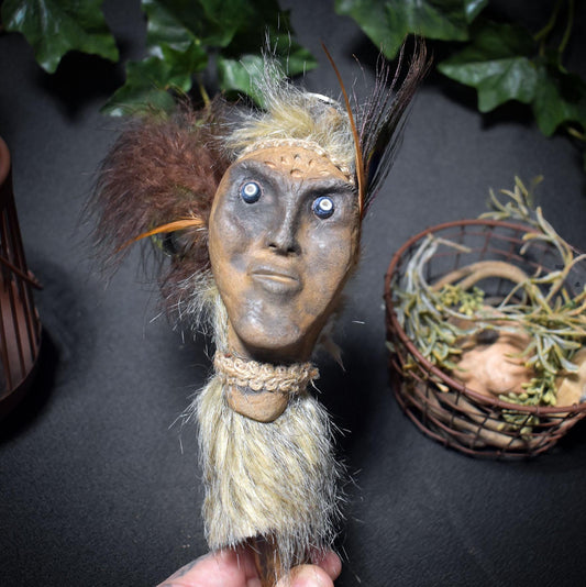 Ritualstab des Sehenden – Schamanenkopf mit Lebensspirale - spirituelles Werkzeug - Art.Nr.: RST017