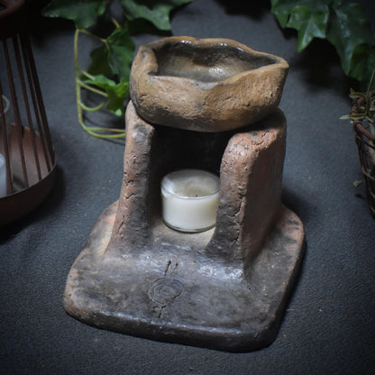 Hütte der Bärenkraft – 4-in-1 Gefäß - archaisch anmutend, aus Ton -Duftlampe/Räuchergefäß/Räucherstövchen/Teelichthalter