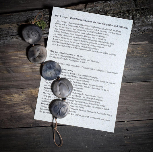 Weg der Transformation – Rauchbrand-Kette mit 5 Steinen für Wandel und Erneuerung - Art.Nr.: WKR003