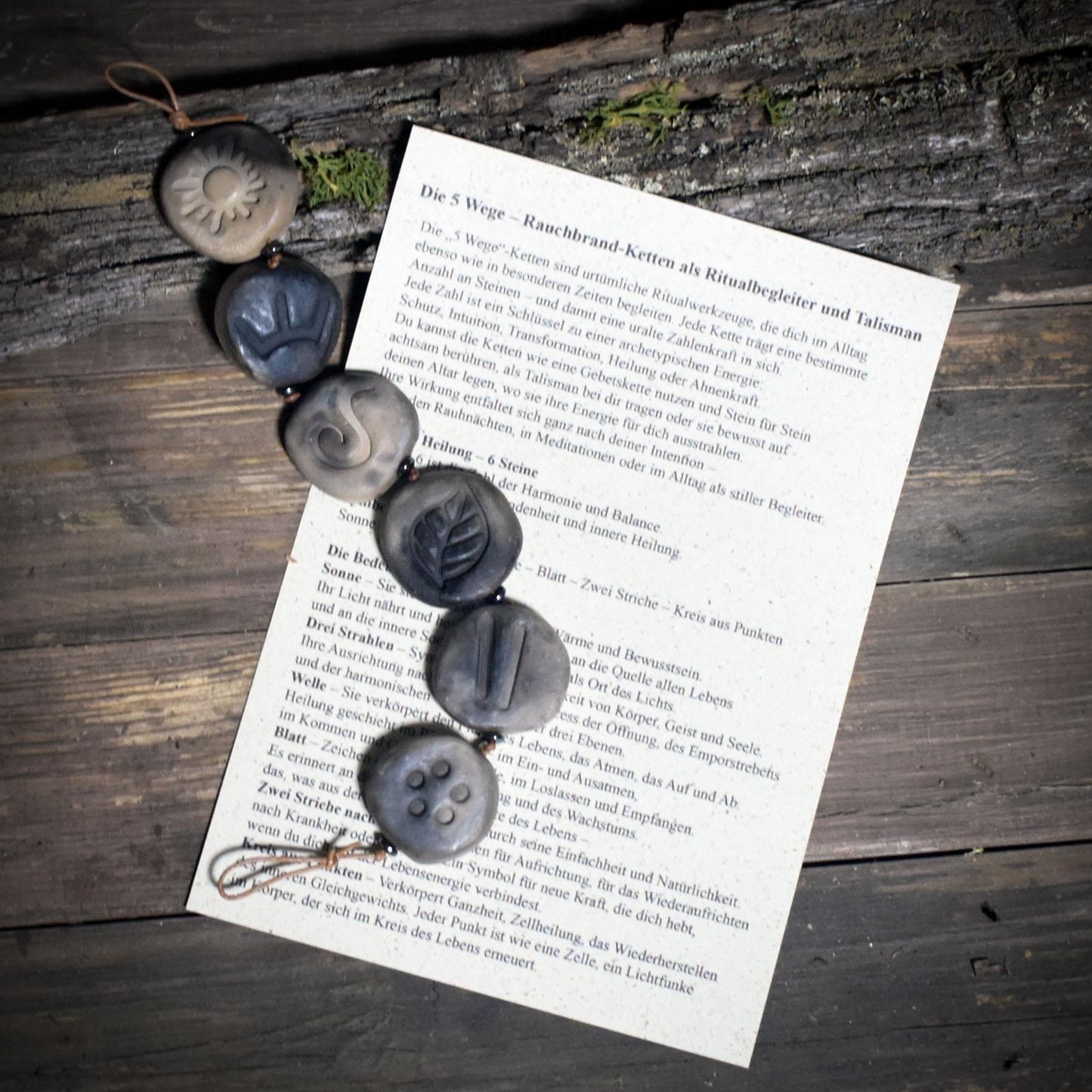 Weg der Heilung – Rauchbrand-Kette mit 6 Steinen für Balance und Lebensfluss - Art.Nr.: WKR004