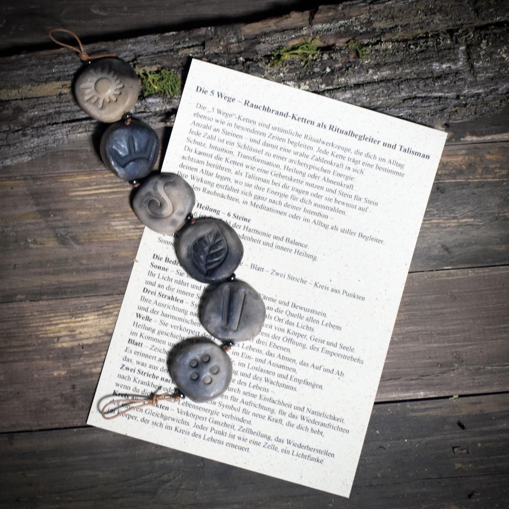 Weg der Heilung – Rauchbrand-Kette mit 6 Steinen für Balance und Lebensfluss