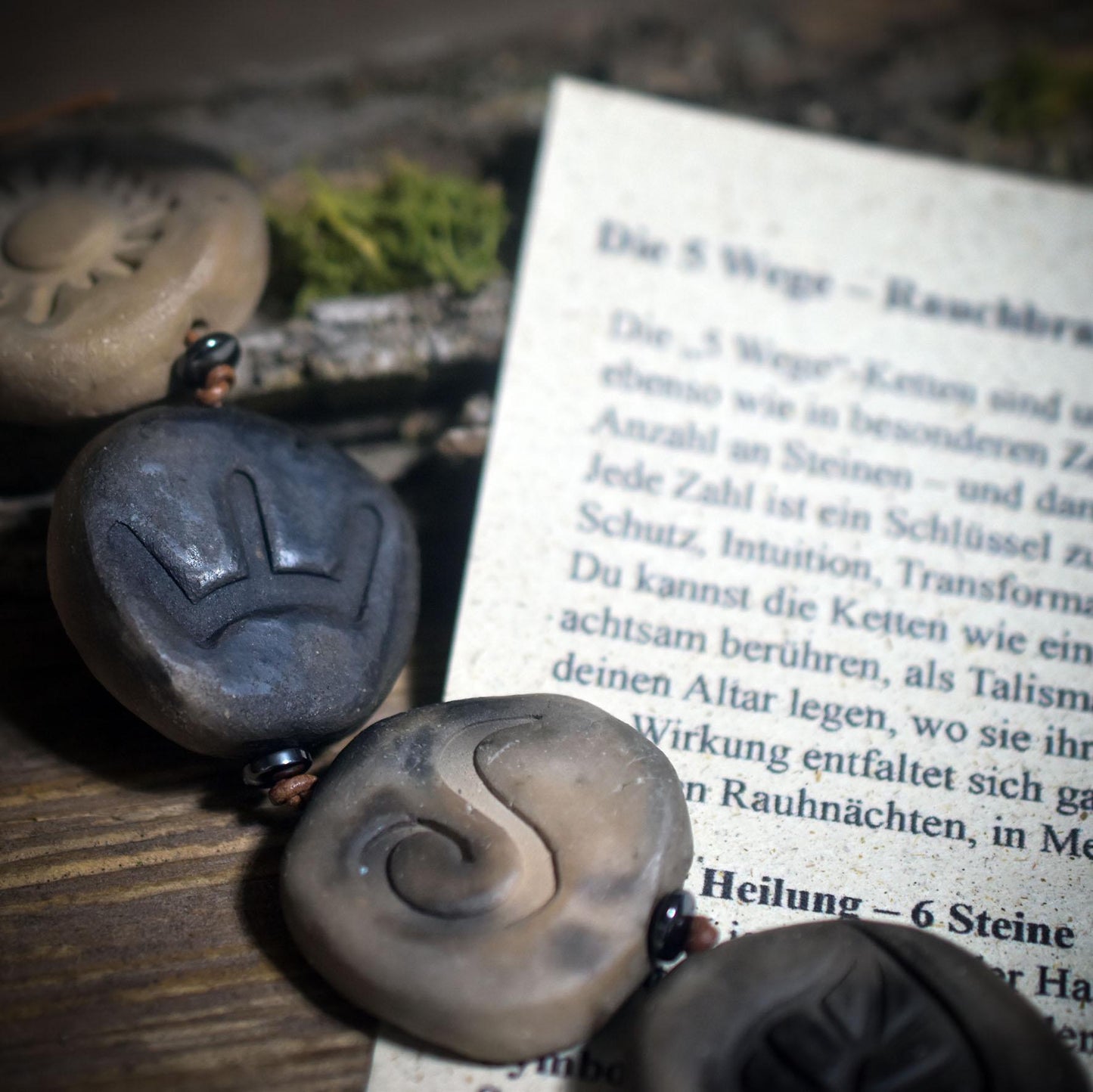 Weg der Heilung – Rauchbrand-Kette mit 6 Steinen für Balance und Lebensfluss - Art.Nr.: WKR004