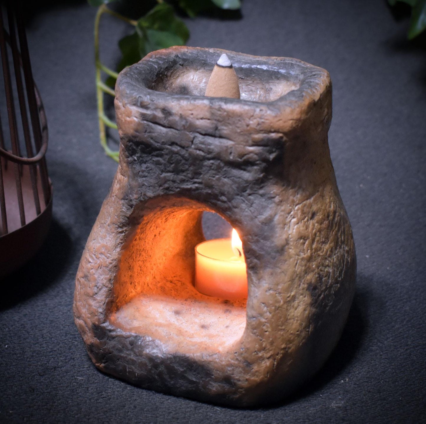 Rückfluss Räucherkegelhalter – Rauchbrandkunst Turm mit Torbogen und Teelicht - Art.Nr.: RÄH036