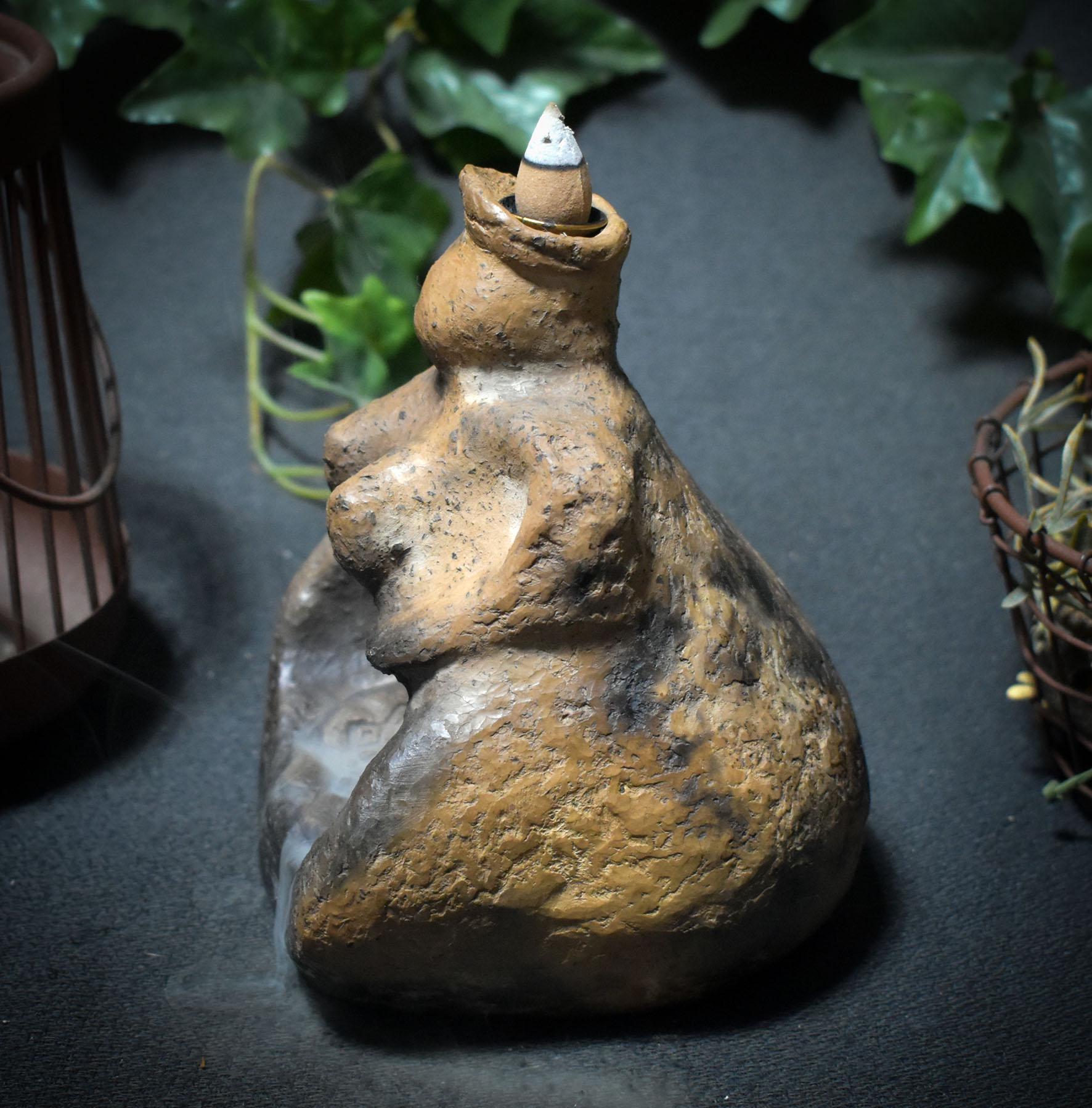 Matriarchale Gabenschale – archaische Göttin mit Mandala & Rückfluss Räucherkegelhalter - Art.Nr.: RÄH038