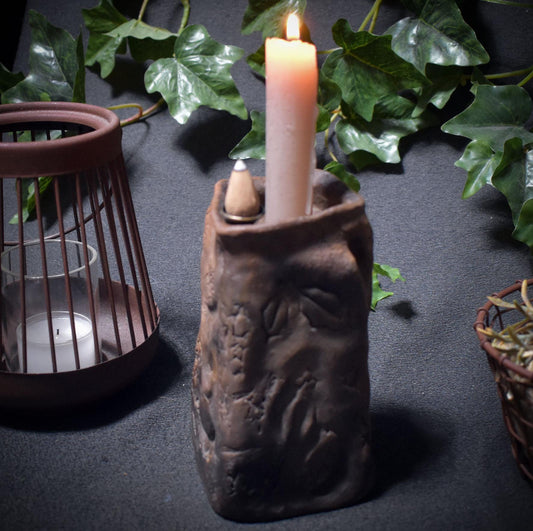 Licht der Großen Göttin – archaischer Kerzen- und Rückfluss - Räucherkegelhalter/Rauchbrandkunst - heidnische Weihnachten - Art.Nr.: JUL005