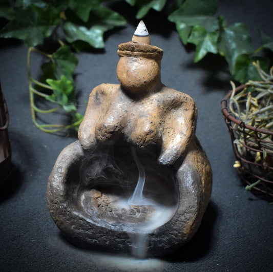 Matriarchale Gabenschale – archaische Göttin mit Mandala & Rückfluss Räucherkegelhalter - Art.Nr.: RÄH038
