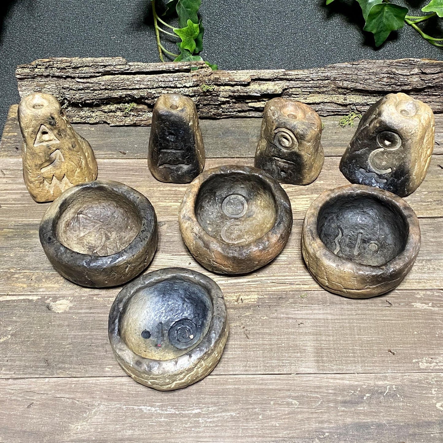 Sprache der Elemente – Räucherschalen & Rückfluss-Räucherkegelhalter aus Rauchbrand-Ton - Art.Nr.: RÄG059