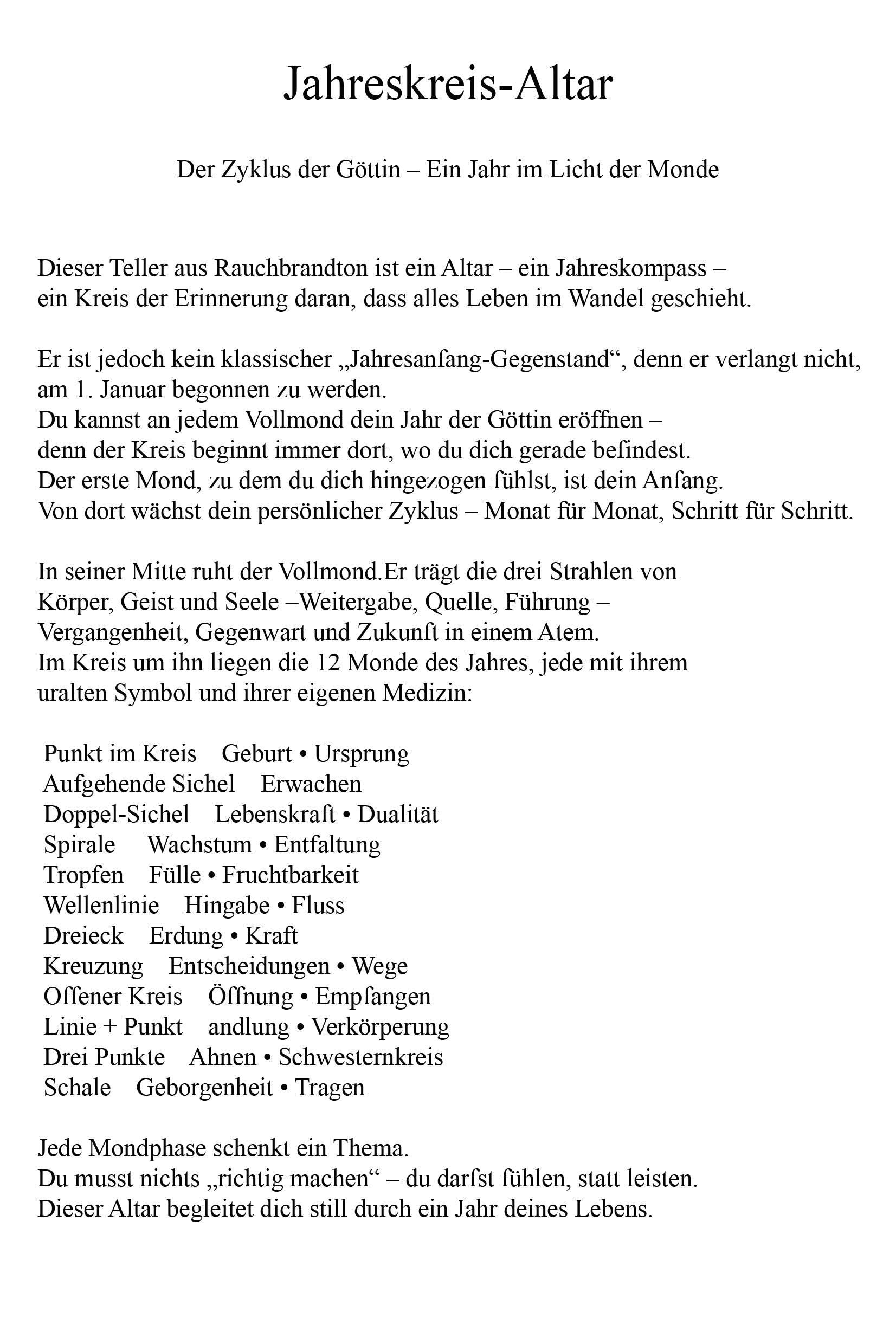 Jahreskreis-Altar – Der Zyklus der Göttin aus Rauchbrandton