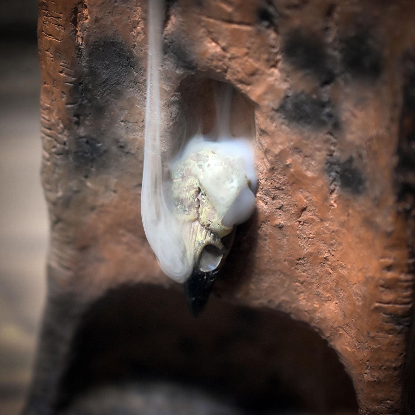 Rückfluss Räucherkegelhalter – Rauchbrand-Turm mit eingearbeitetem Vogelschädel - RÄH043