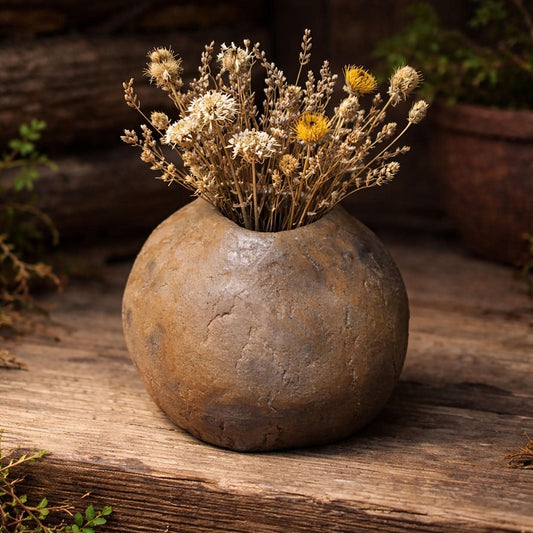 Kugelvase aus Rauchbrandton – Archaische Vase aus Ton in traditionell gebrannter Form - GEF013