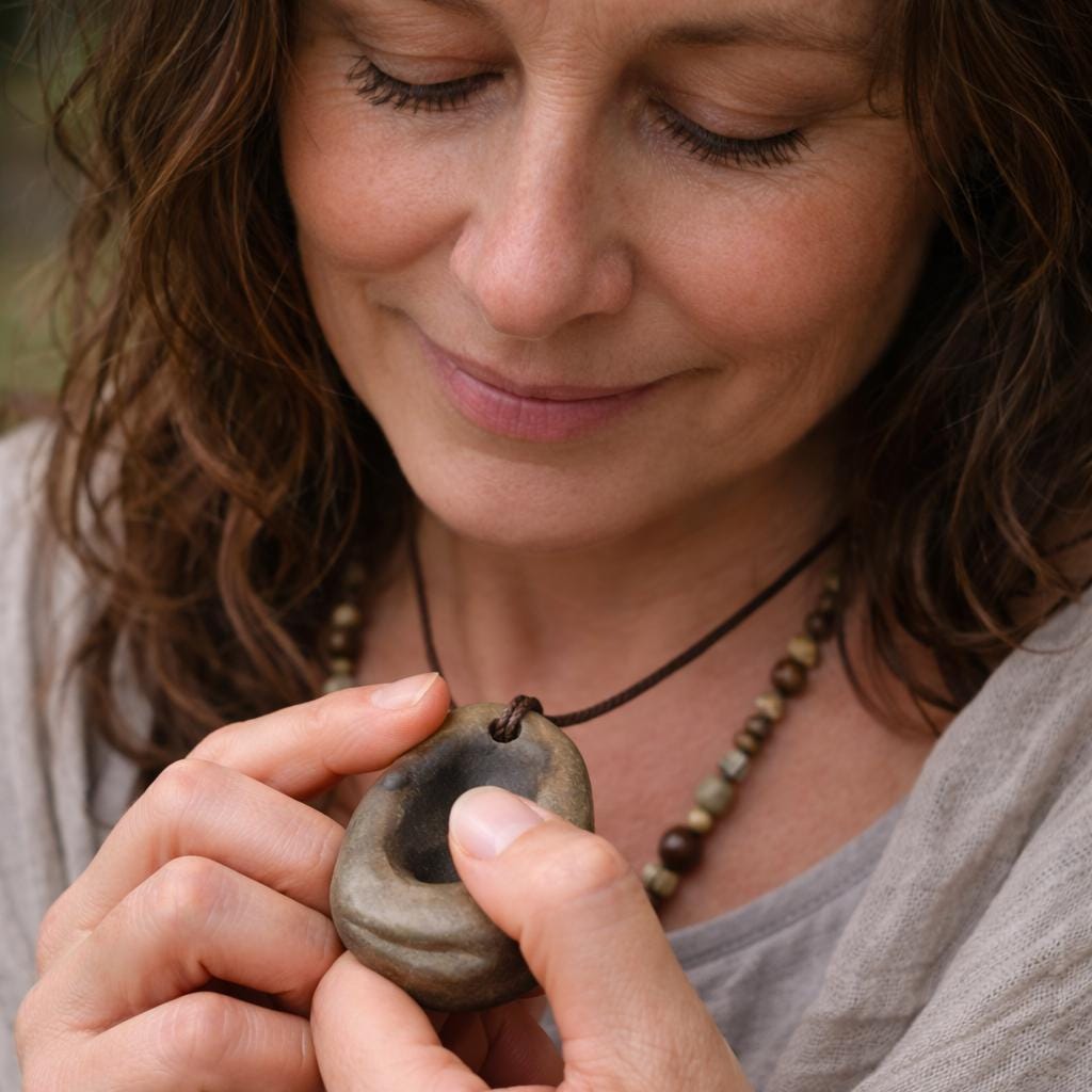 Vagus Stein Amulett aus Rauchbrandton – archaischer Reisestein für Erdung, Atem & Selbstregulation - VSA001