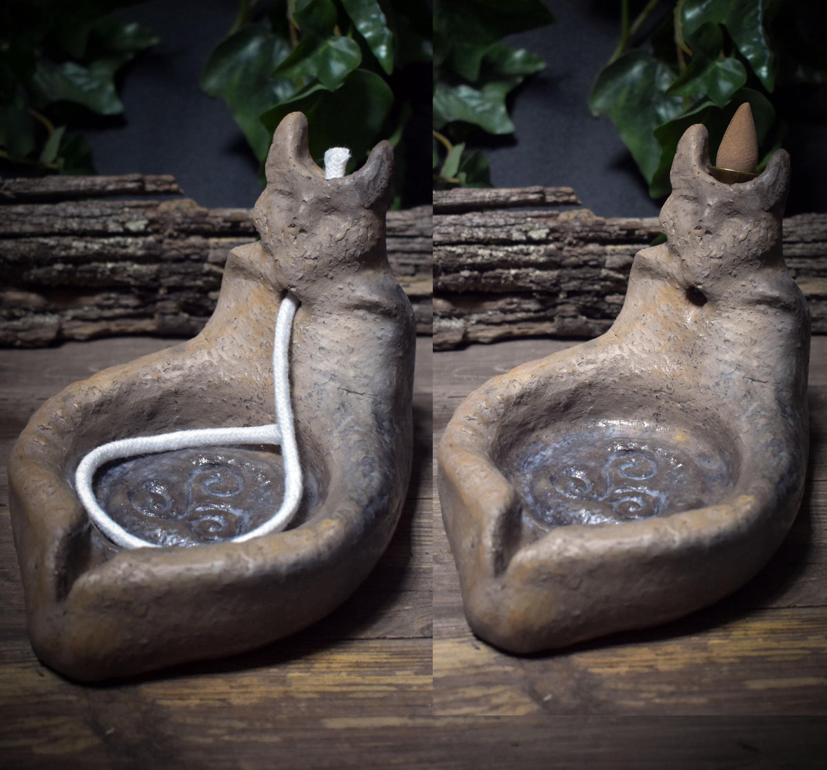 Rustikale handgefertigte Öllampe mit Docht, aus Ton, Antikes Design, Ritual Licht für Altar & Meditation, Naturverbundene Keramik AÖL001