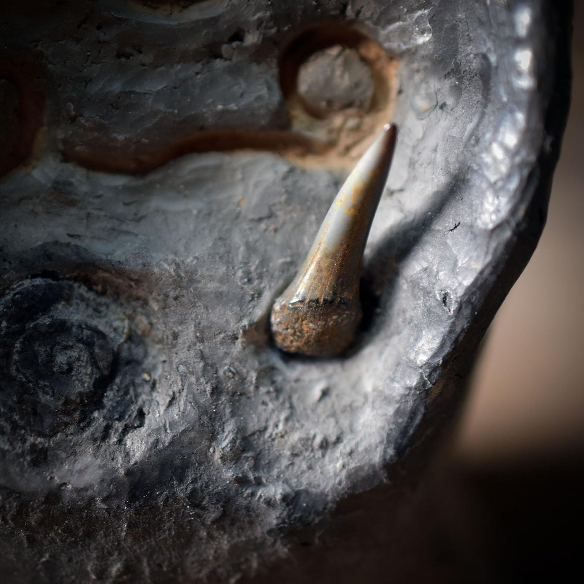 Meeresgöttin Skulptur mit Haifischzahn – archaische Tonfigur aus Rauchbrand