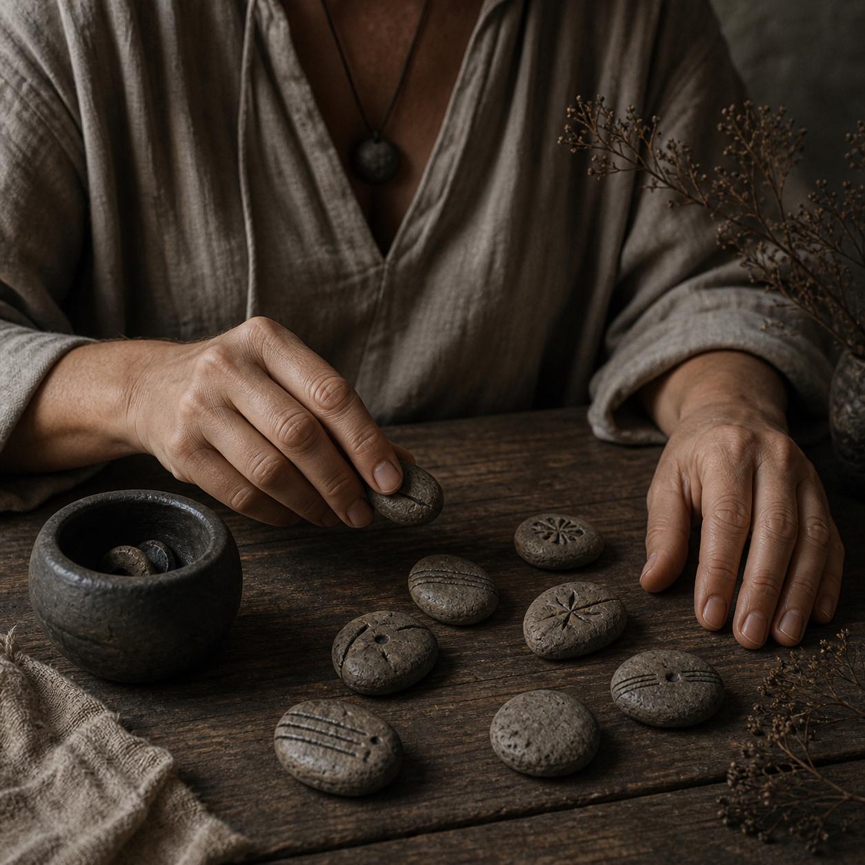 Ahnenraum Ritual Set: 7 Ahnensteine im Gefäß aus Rauchbrandton, Innere Kind Arbeit & Ahnenheilung, Spirituelles Geschenk Psychologie AHR001