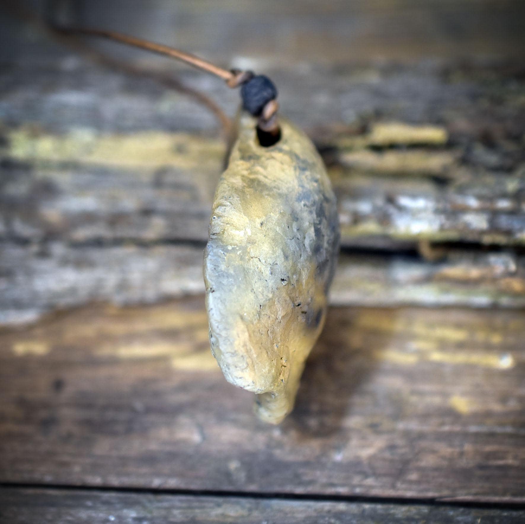 Amulett Wildschwein Backenzahn, Glücksbringer Rauchbrandton, Schamanischer Schmuck an Lederband, Archaischer Talisman Unikat AMU080