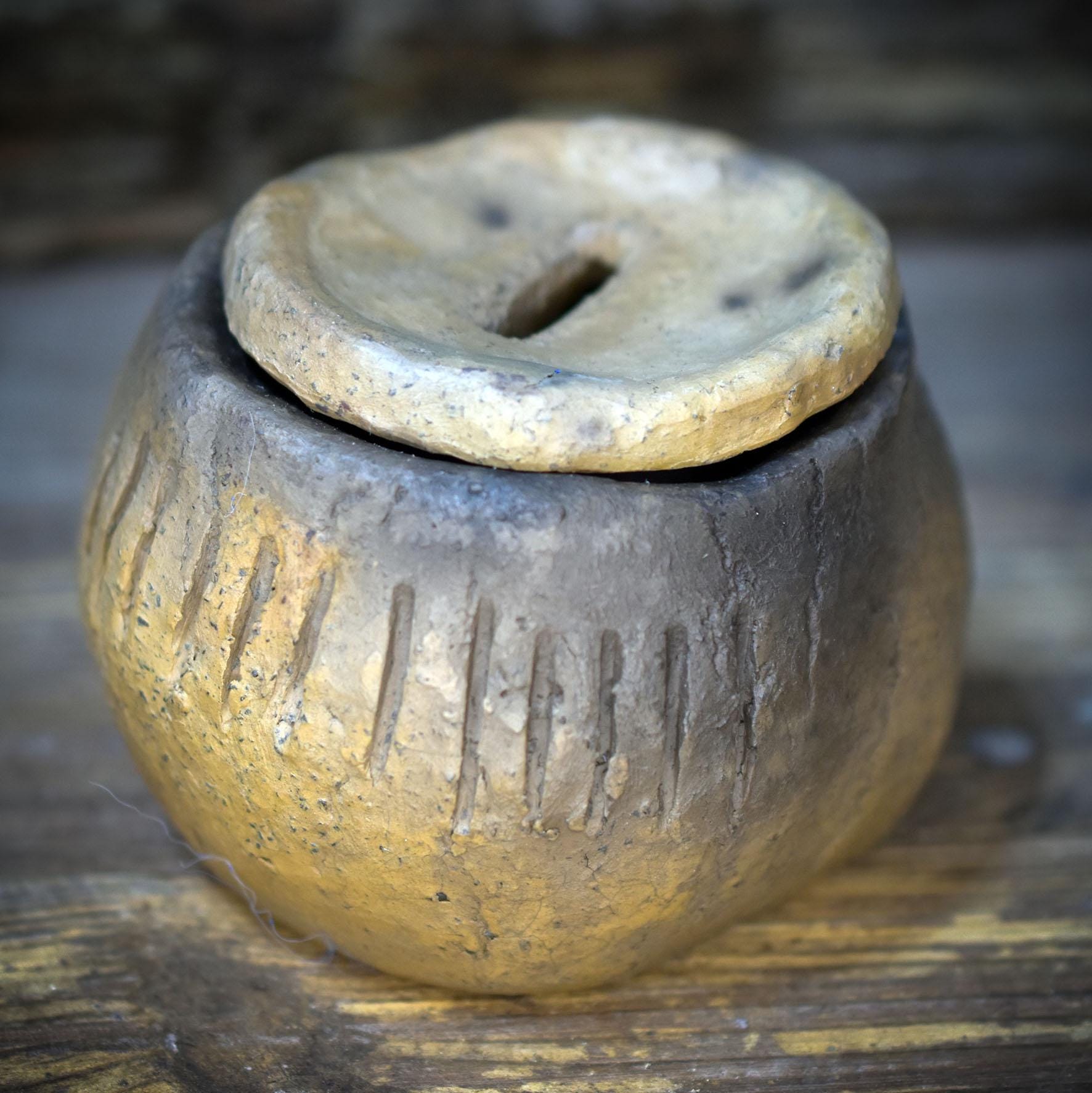 Rauhnächte Wunschgefäß Ton, Schwellenhüter Ritual Bedarf, Traum Urne handgemacht, spirituelle Keramik Box, Wunschglas Alternative SHR001