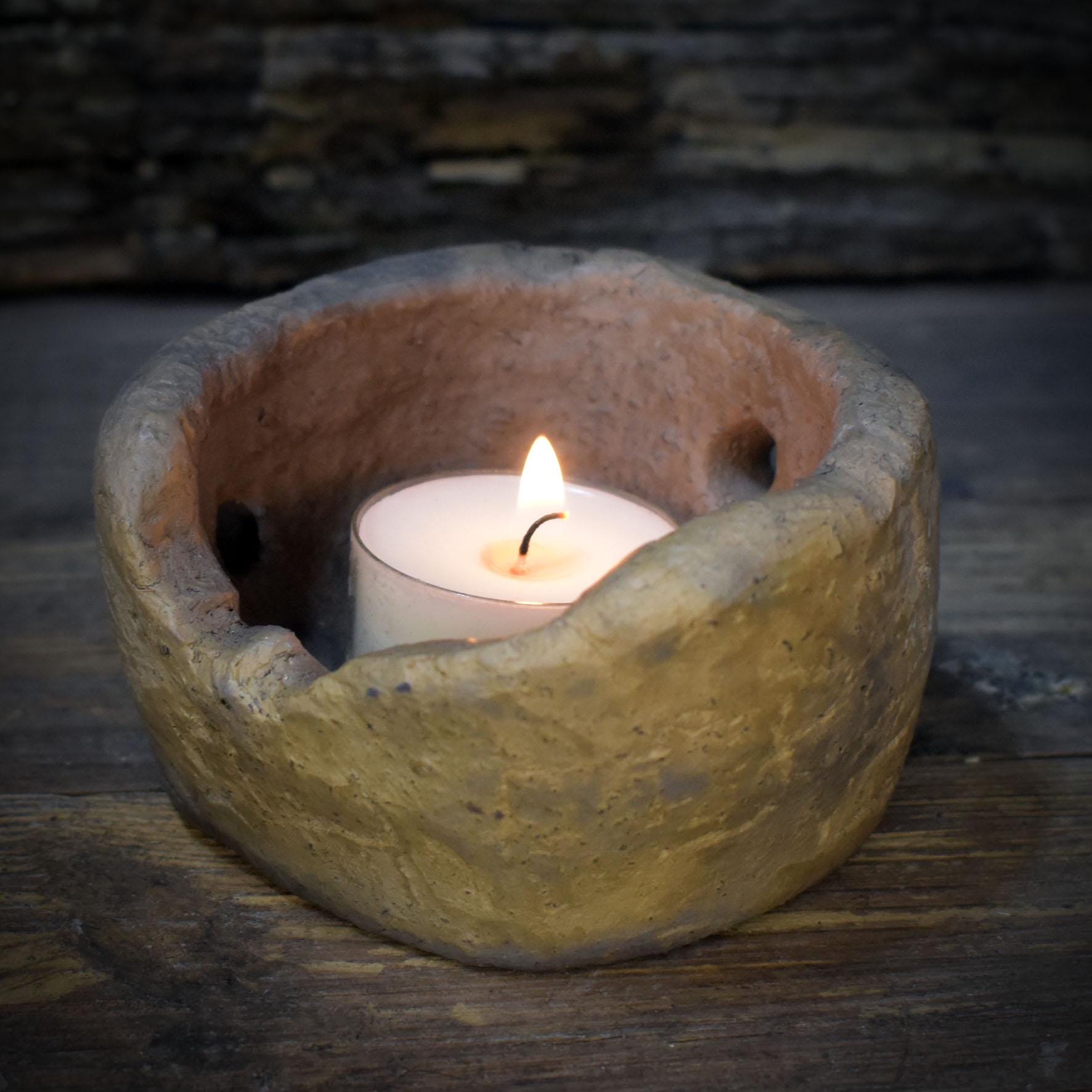 Kleines Räuchergefäß Ton, Teelichthalter rustikal, schamanische Räucherschale, archaische Keramik handgemacht, Wicca Altar Deko RÄG075
