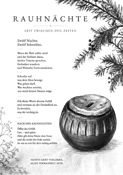 Rauhnächte Wunschgefäß Ton, Schwellenhüter Ritual Bedarf, Traum Urne handgemacht, spirituelle Keramik Box, Wunschglas Alternative SHR001