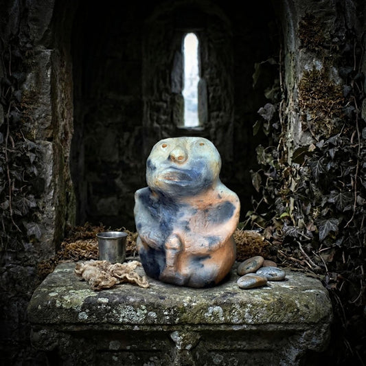 Fruchtbarkeit Gott Figur Ton, archaischer Phallus Wächter, schamanische Altar Deko, Skulptur Kunst, Rauchbrand Unikat SKU290
