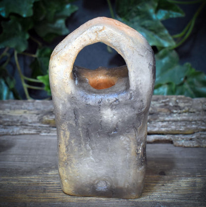 Trauer Skulptur Ton, Gedenkstein mit Blumenvase, kleine Gedenkstätte Spirale, Trost Geschenk Rauchbrand, stiller Begleiter Unikat SKU293