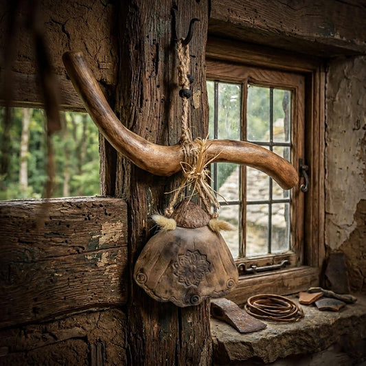 Archaische Wanddeko Motte aus Rauchbrand-Ton – Mandala-Flügel am Holzast mit Bast & Lavaperlen | spirituelle Naturkunst