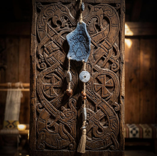 Hexenglocke Nordisches Schutzsymbol – Wand- und Fensterdeko aus Ton mit Glöckchen und Quaste - Art.Nr.: HEX024