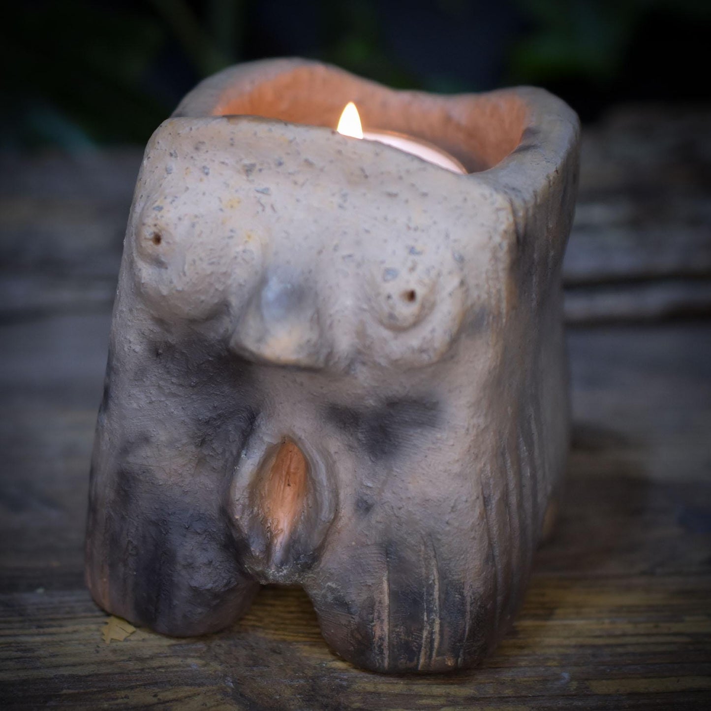 Yoni und Brüste Teelichthalter aus Ton, Archaisches Räuchergefäß, Weiblicher Torso Skulptur, Sakrale Frauen Kunst, Altar Windlicht TKH033