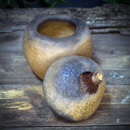 Dose mit Deckel stilisierte Eichel, Archaisches Tongefäß Naturform, Handgeformte Keramik Vorratsdose, Altar Schmuckdose Unikat GEF020